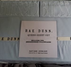 Rae Dunn Blue Blessed Bed Sheet Set Queen Size